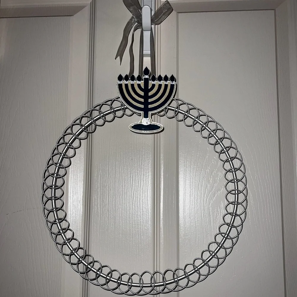 Silver and Blue Menorah Wall Decor-Perfect for Hanukkah-New-Metal